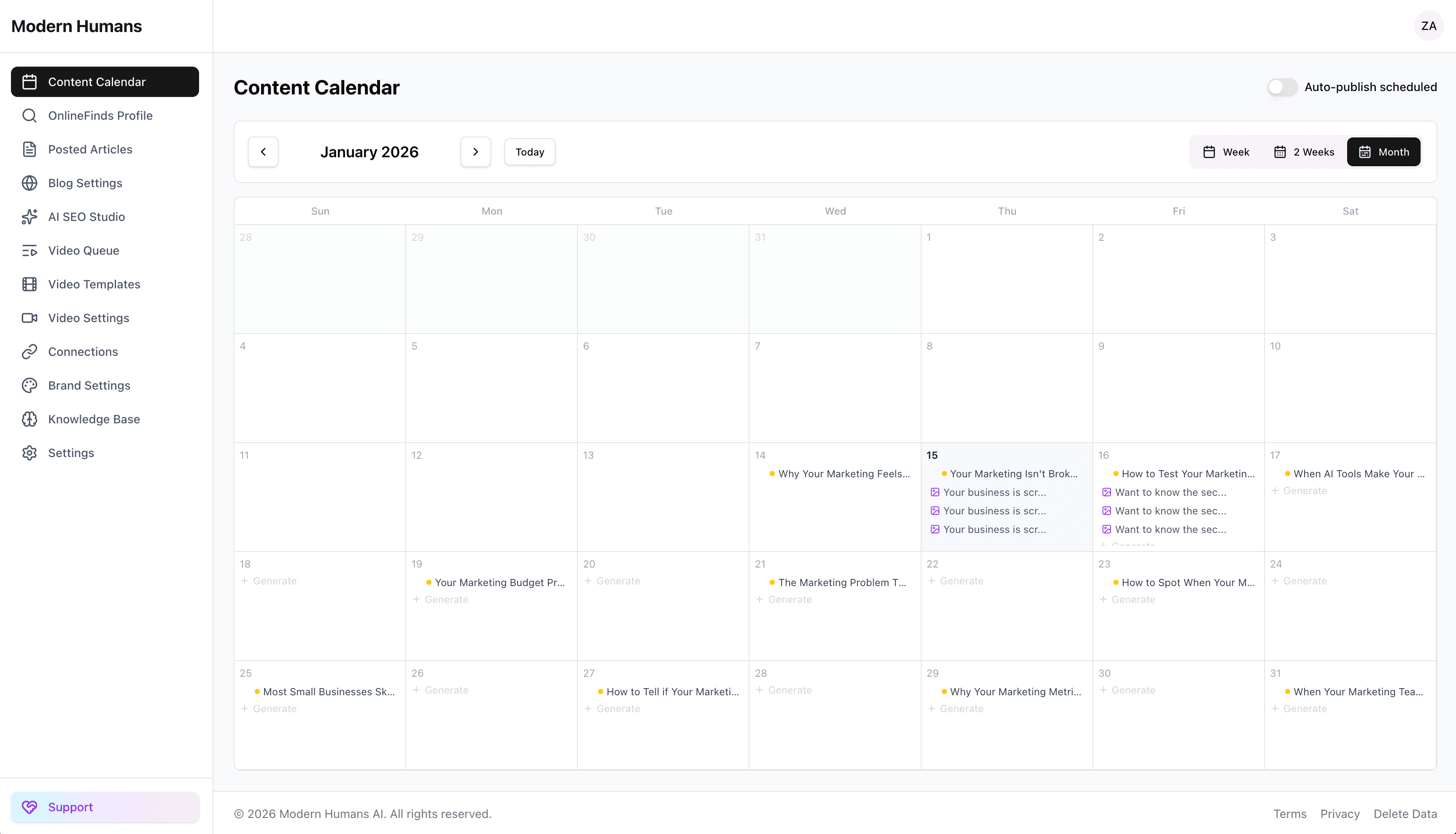 Modern Humans AI - Content Calendar