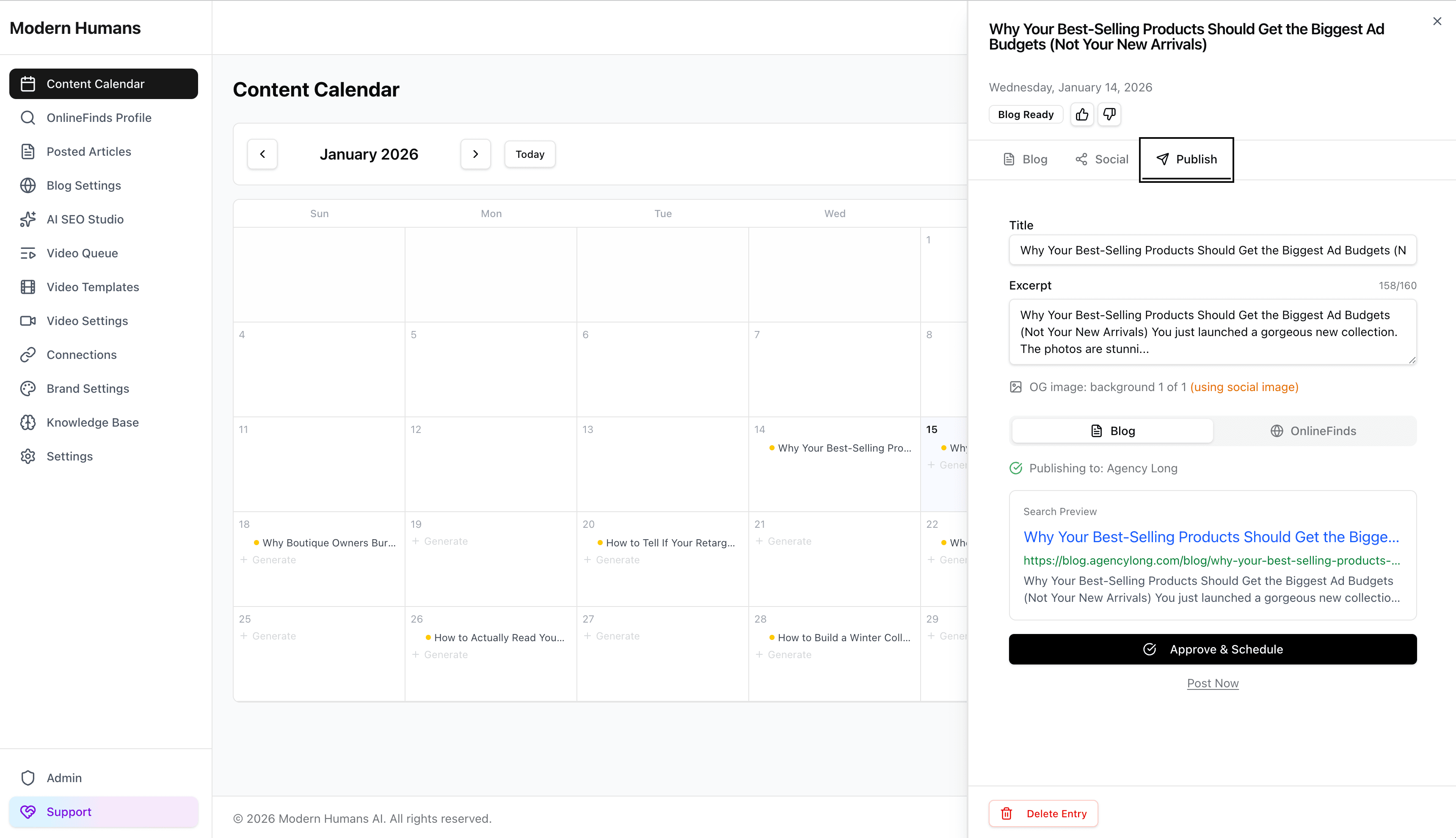 Modern Humans AI Content Calendar