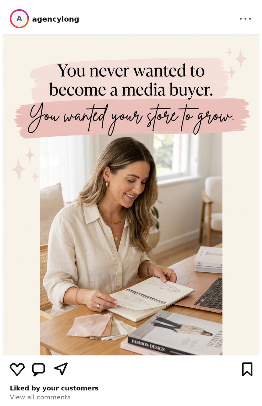 Agency Long social post from Jul 15, 2026: That course you bookmarked can stay bookmarked. Your store grows anyway.